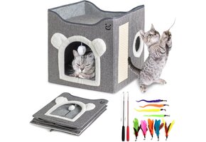 Inklapbaar Kattenhuis met Krabpaal & Speelgoed | 39% Korting