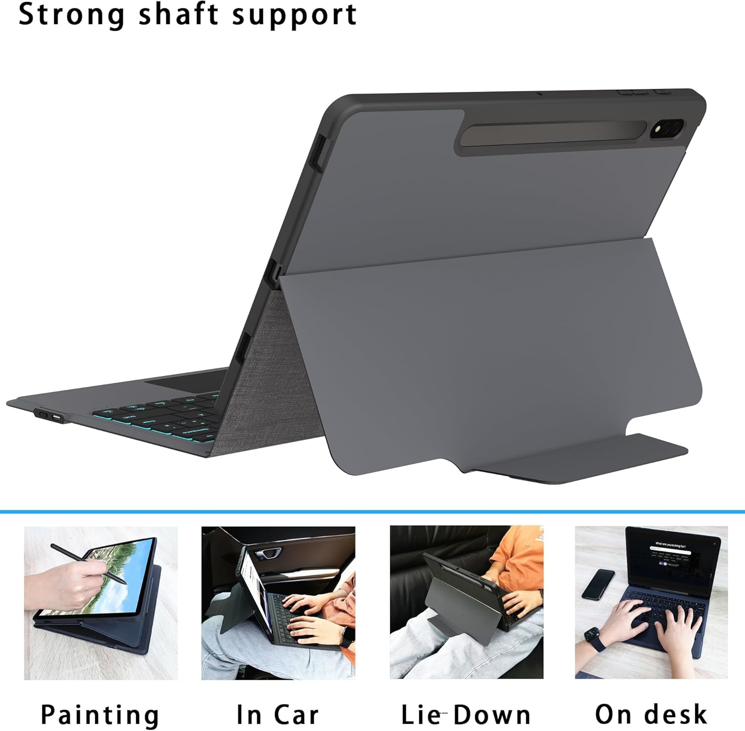 Toetsenbordhoes Samsung Tab S7 FE/S8+/S7+ 12.4" - QWERTZ, Kickstand, Verlicht