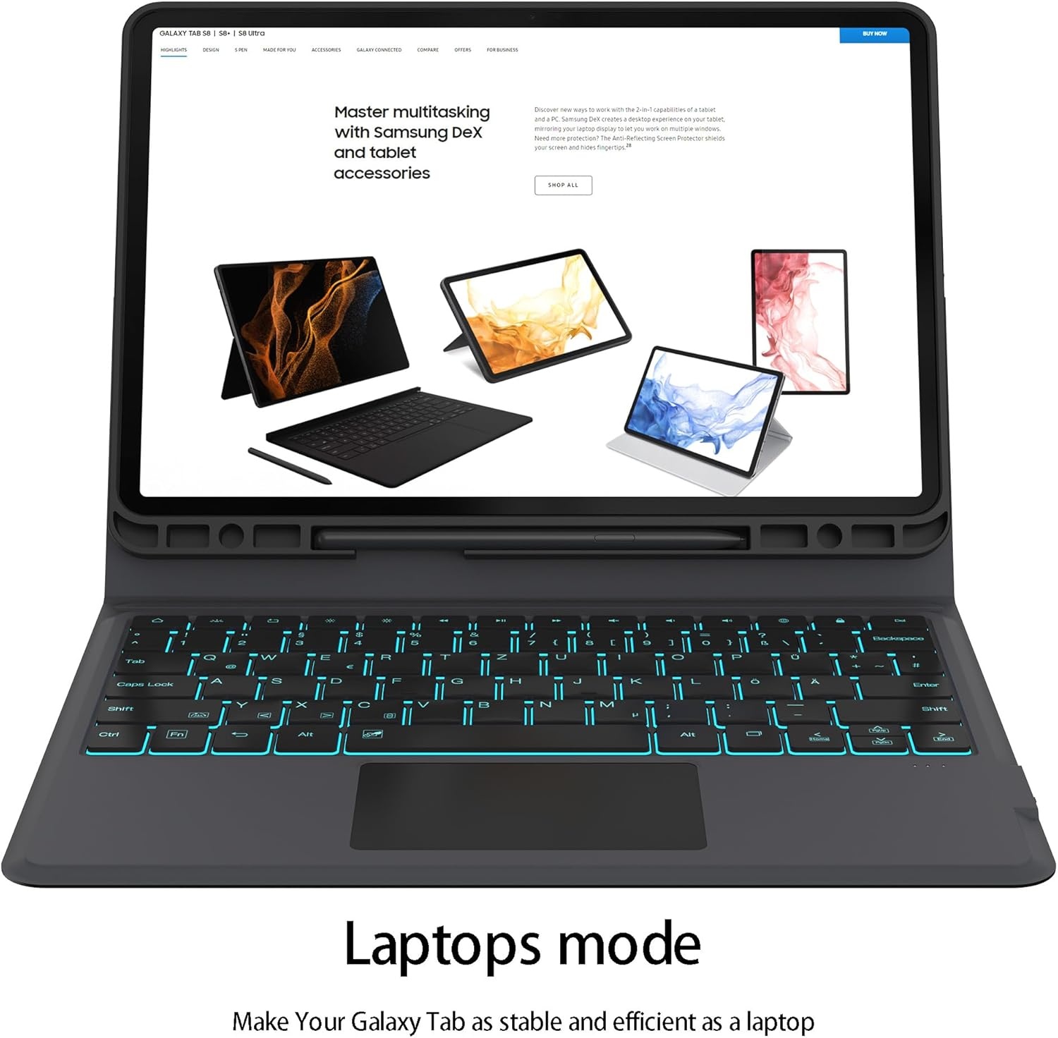 Draadloze Toetsenbordhoes met Touchpad voor Samsung Tab S7 FE/S8+/S7+ (36% Korting!)