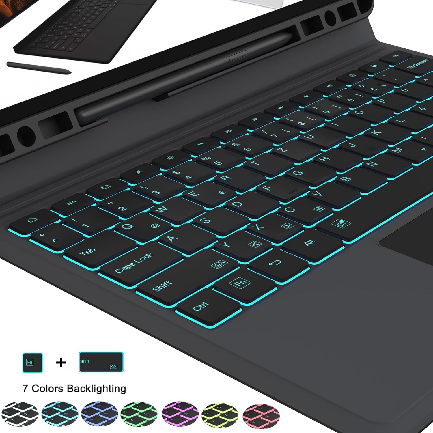 Toetsenbordhoes Samsung Tab S7 FE/S8+/S7+ 12.4" - QWERTZ, Kickstand, Verlicht