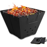 Draagbare Vuurkorf Inklapbaar met Grill & Draagtas - Zwart - 40% Korting
