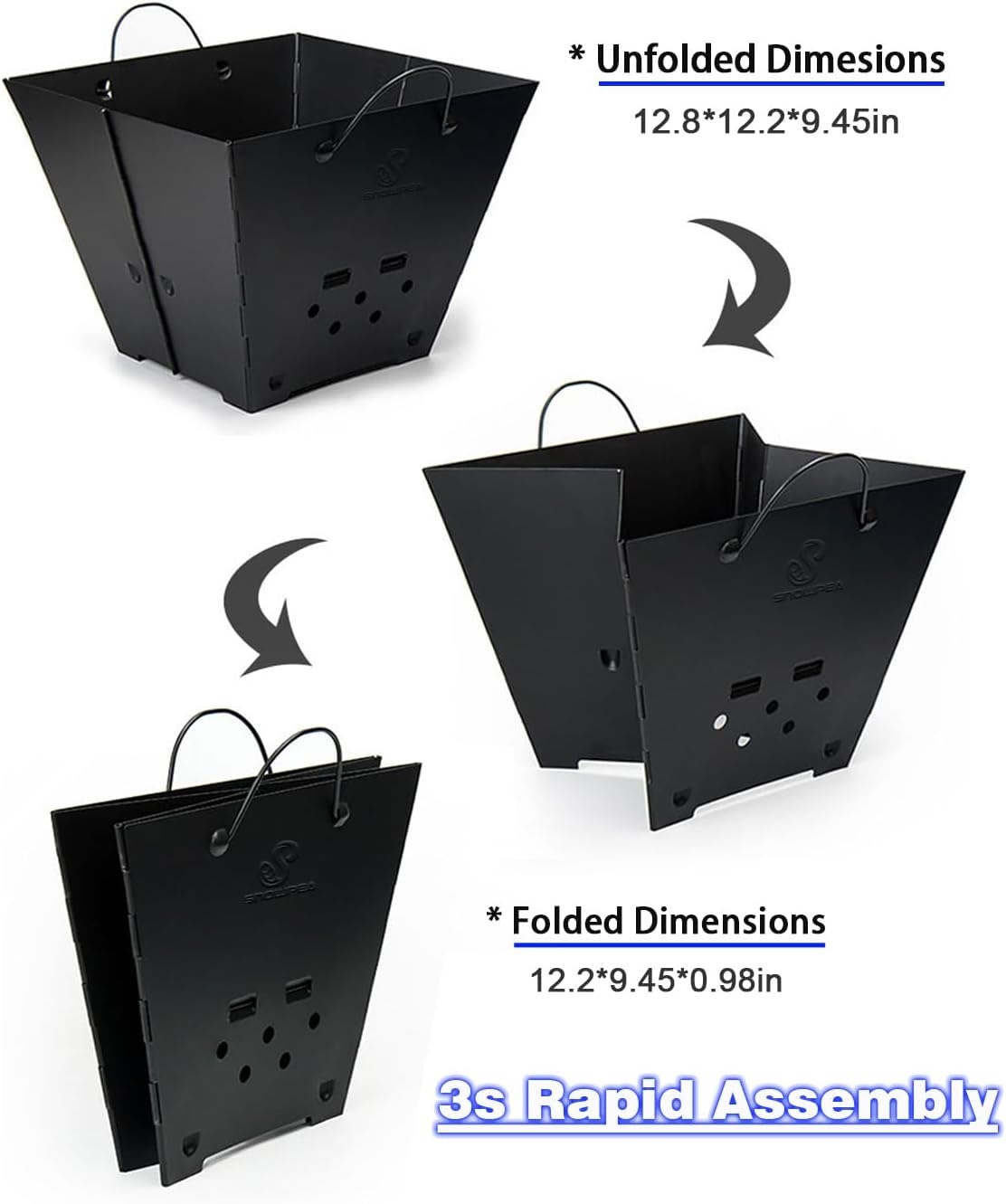 Draagbare Vuurkorf Inklapbaar met Grill & Draagtas - Zwart - 40% Korting