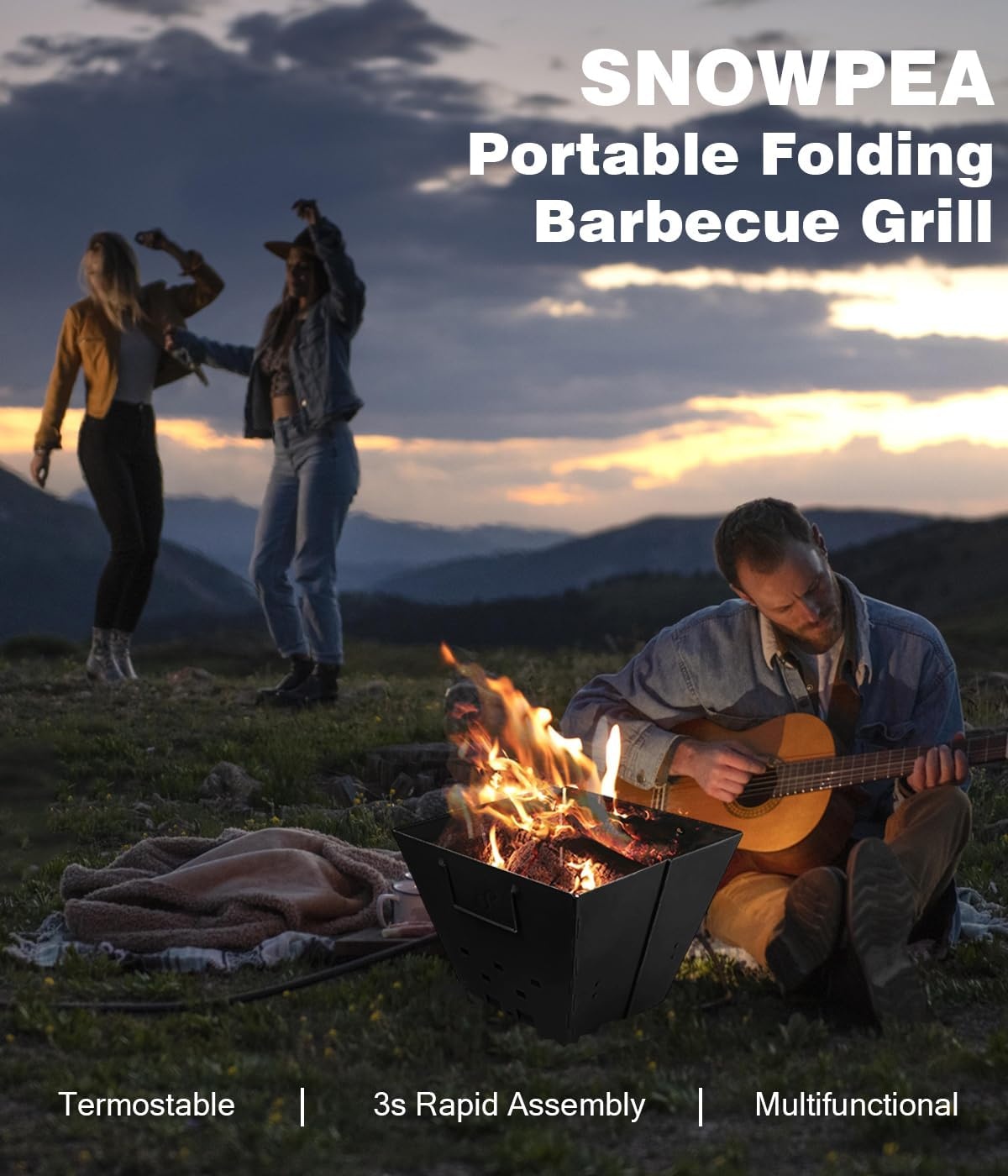 Draagbare Vuurkorf Inklapbaar met Grill & Draagtas - Zwart - 40% Korting