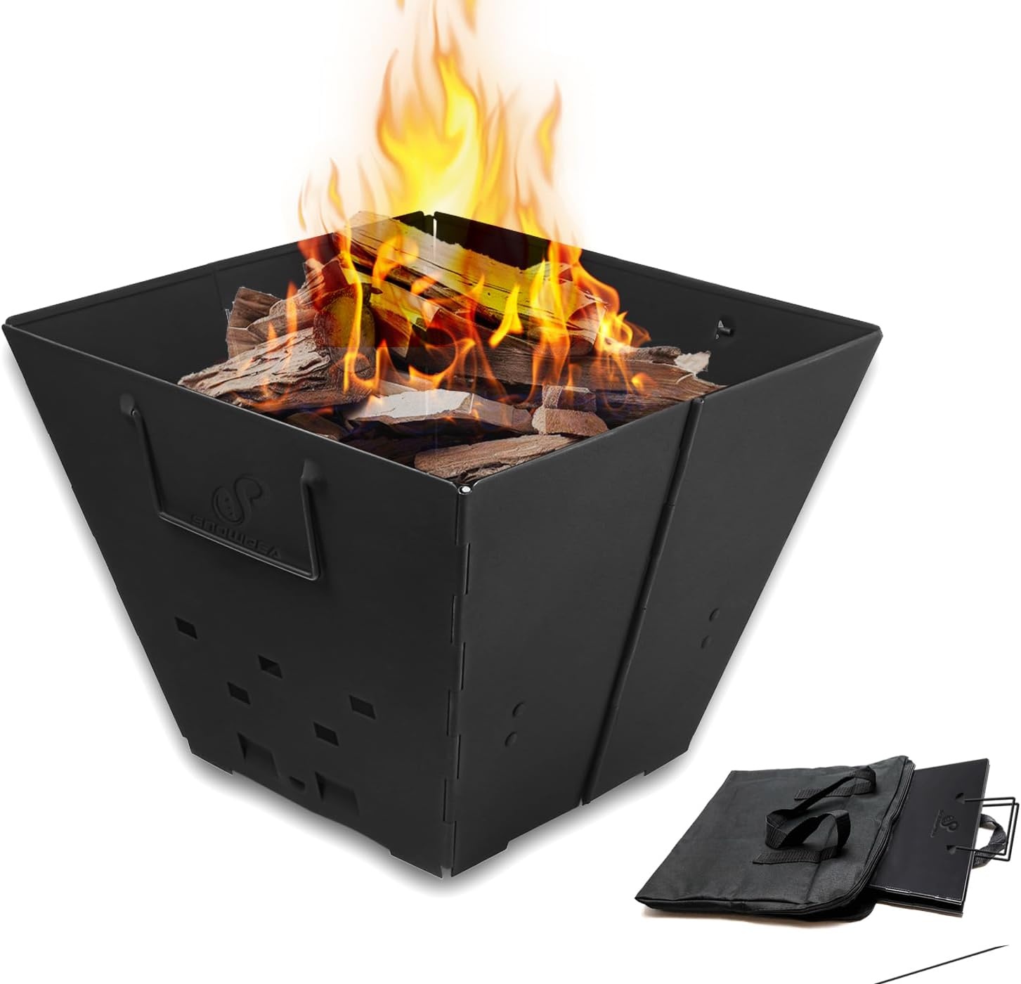 Draagbare Vuurkorf Inklapbaar met Grill & Draagtas - Zwart - 40% Korting