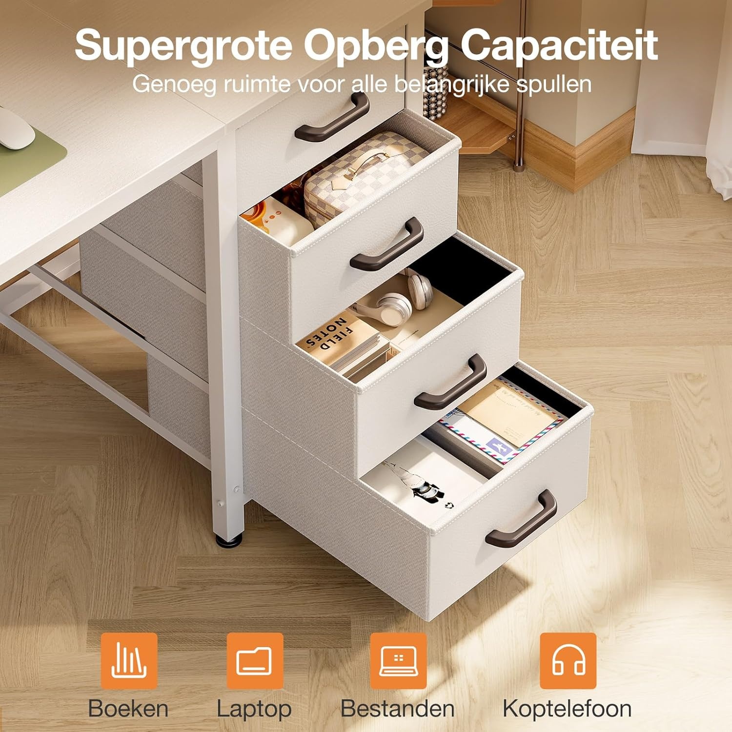 Ruimtebesparende Computertafel met 4 Laden & Koptelefoonhouder - 41% Korting!