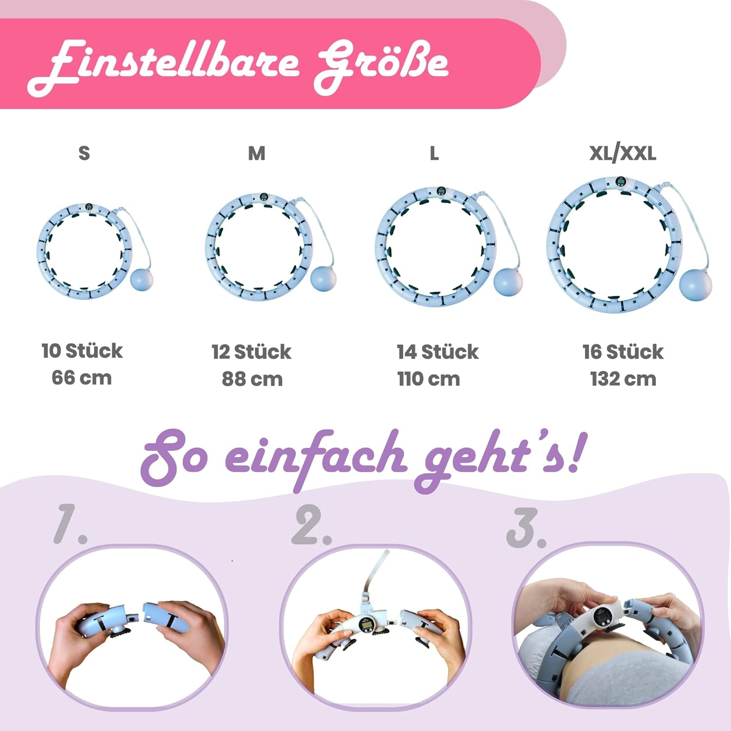 Smart Hula Hoop Fitness | Verstelbaar 66-132 cm | Zwart/Blauw | 61% Korting