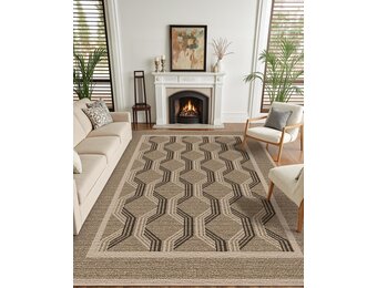 Vloerkleed machinewasbaar laagpolig antislip geometrisch bruin 243x305 cm dun