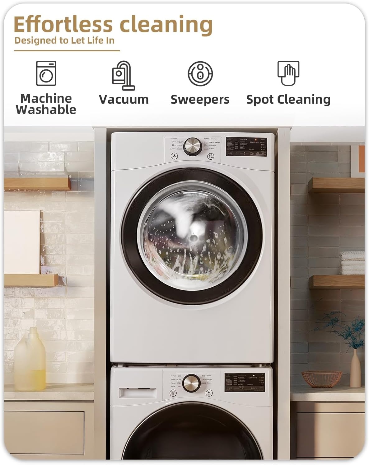 Vloerkleed machinewasbaar laagpolig antislip geometrisch bruin 243x305 cm dun