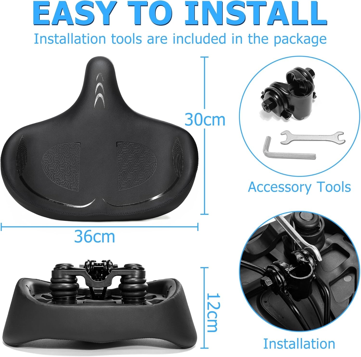 Fietszadel extra breed comfortabel ergonomisch, zacht schuim gevoerd, universeel voor heren en dames, mountainbike, stadsfiets, e-bike