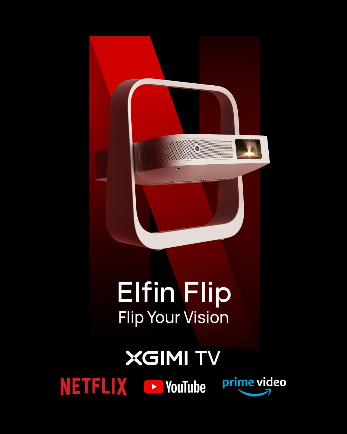 XGIMI Elfin Flip 1080P projector, Gelicentieerde Netflix, Ingebouwde verstelbare standaard, 400 ISO lumens, Schermaanpassing, 2 x 3W ingebouwde luidsprekers, Wifi, Bluetooth, Scherm spiegeling