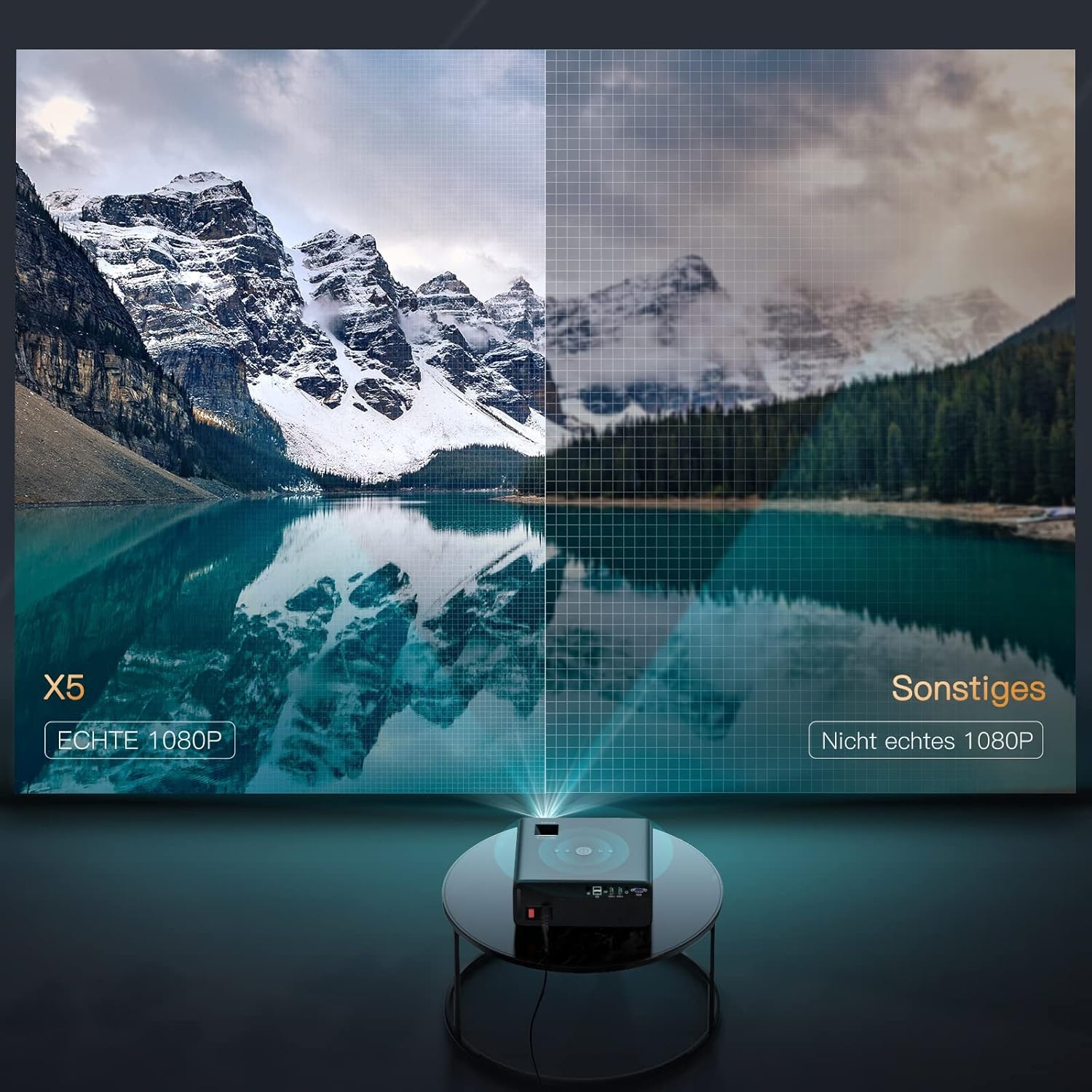 Beamer, Full HD 1080P 9800 Lumen Beamer 5G WiFi Bluetooth Beamer Unterstützung 4K Video, LED Heimkino Videoprojektor 350 Zoll Display, Kompatibel mit Fire Stick, Smartphone, PS5