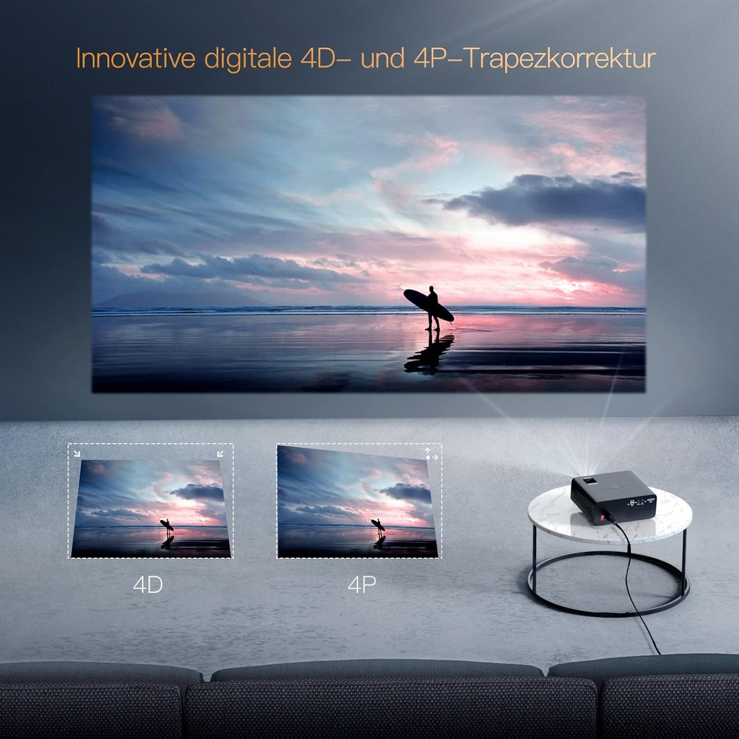 Beamer, Full HD 1080P 9800 Lumen Beamer 5G WiFi Bluetooth Beamer Unterstützung 4K Video, LED Heimkino Videoprojektor 350 Zoll Display, Kompatibel mit Fire Stick, Smartphone, PS5