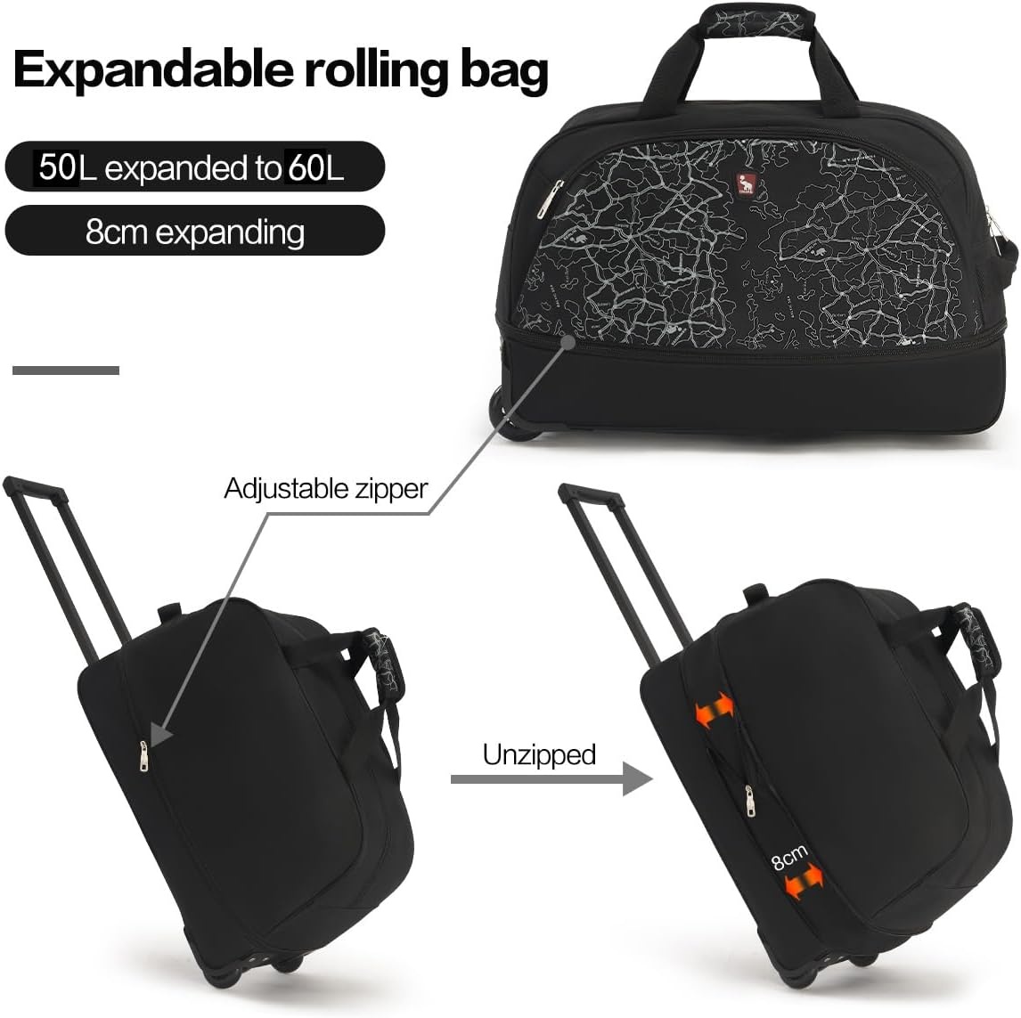 Uitbreidbare Weekendtas 50-60L met Wielen (57% Korting)
