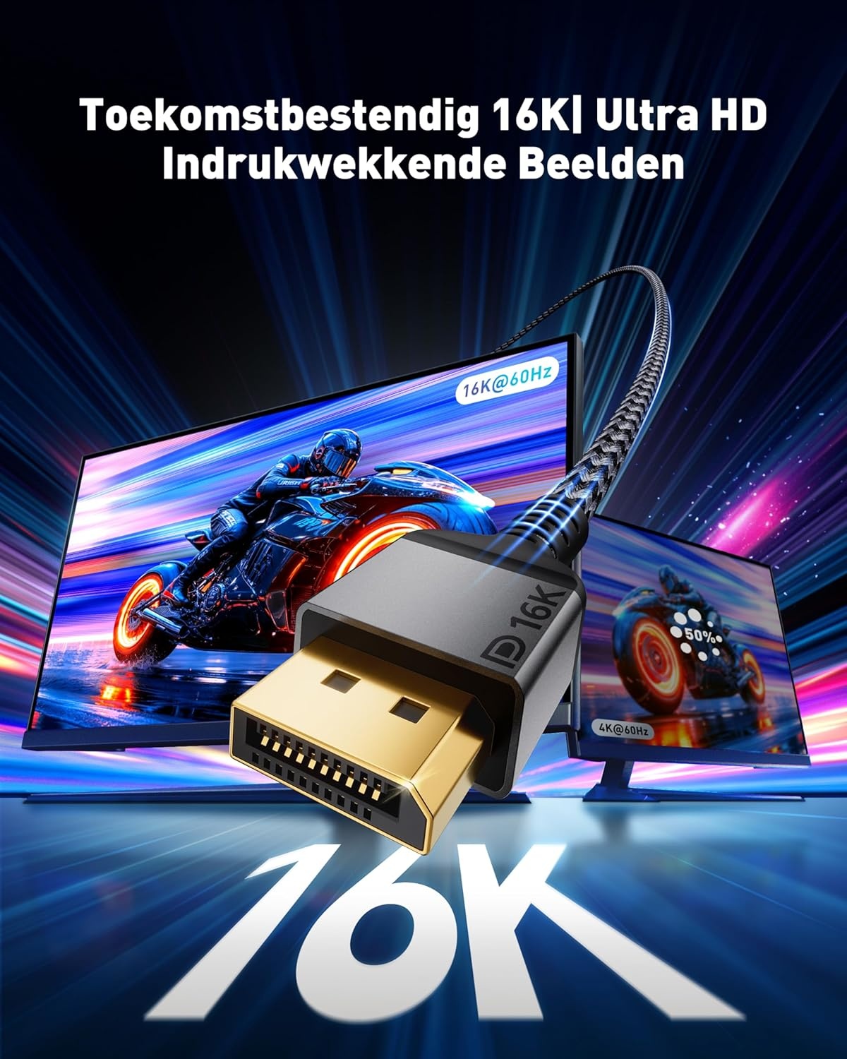 DisplayPort 2.1 Kabel 3m - 16K 80Gbps - 42% Korting!