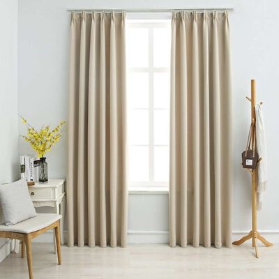 vidaXL Verduisterende Gordijnen met Haken (2 st.) - Beige - 39% Korting!