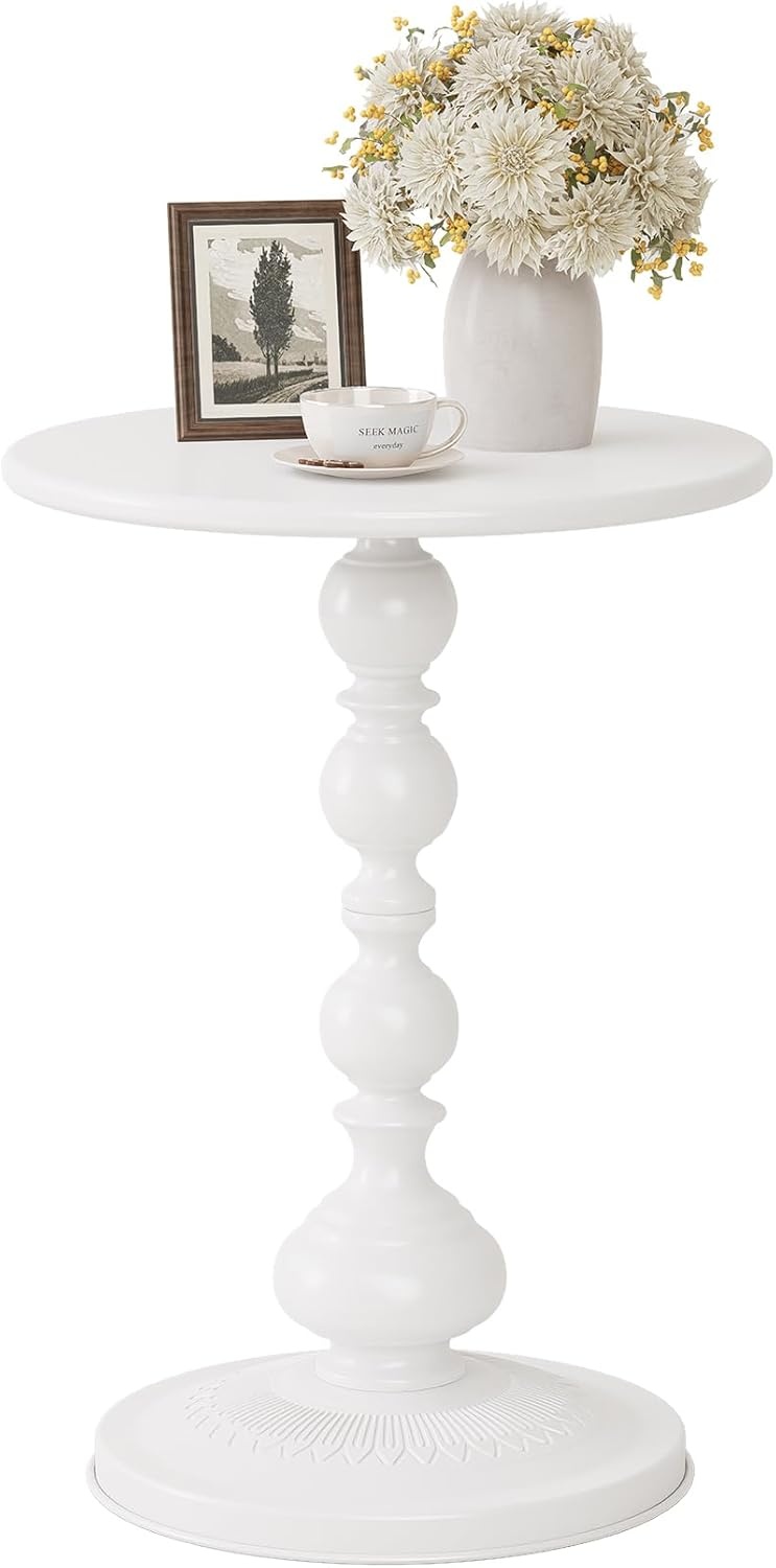 Metalen Ronde Bijzettafel Mat Wit (56% Korting) - 21 inch Hoog