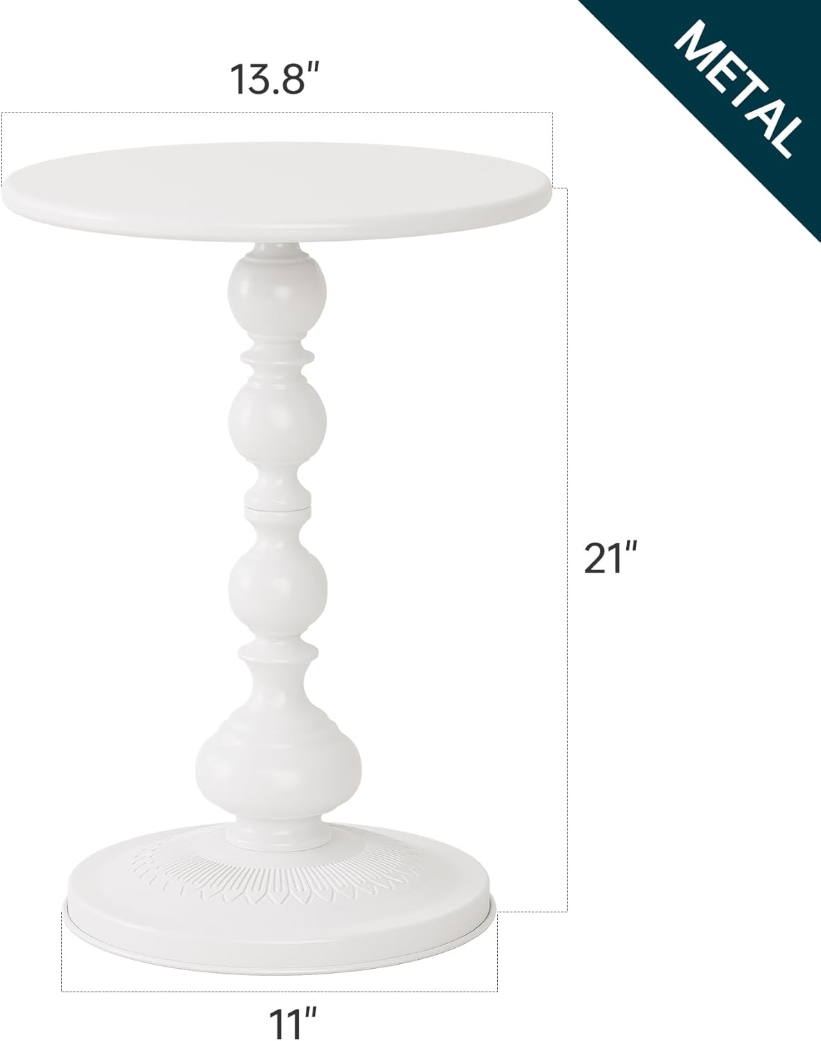 Metalen Ronde Bijzettafel Mat Wit (56% Korting) - 21 inch Hoog