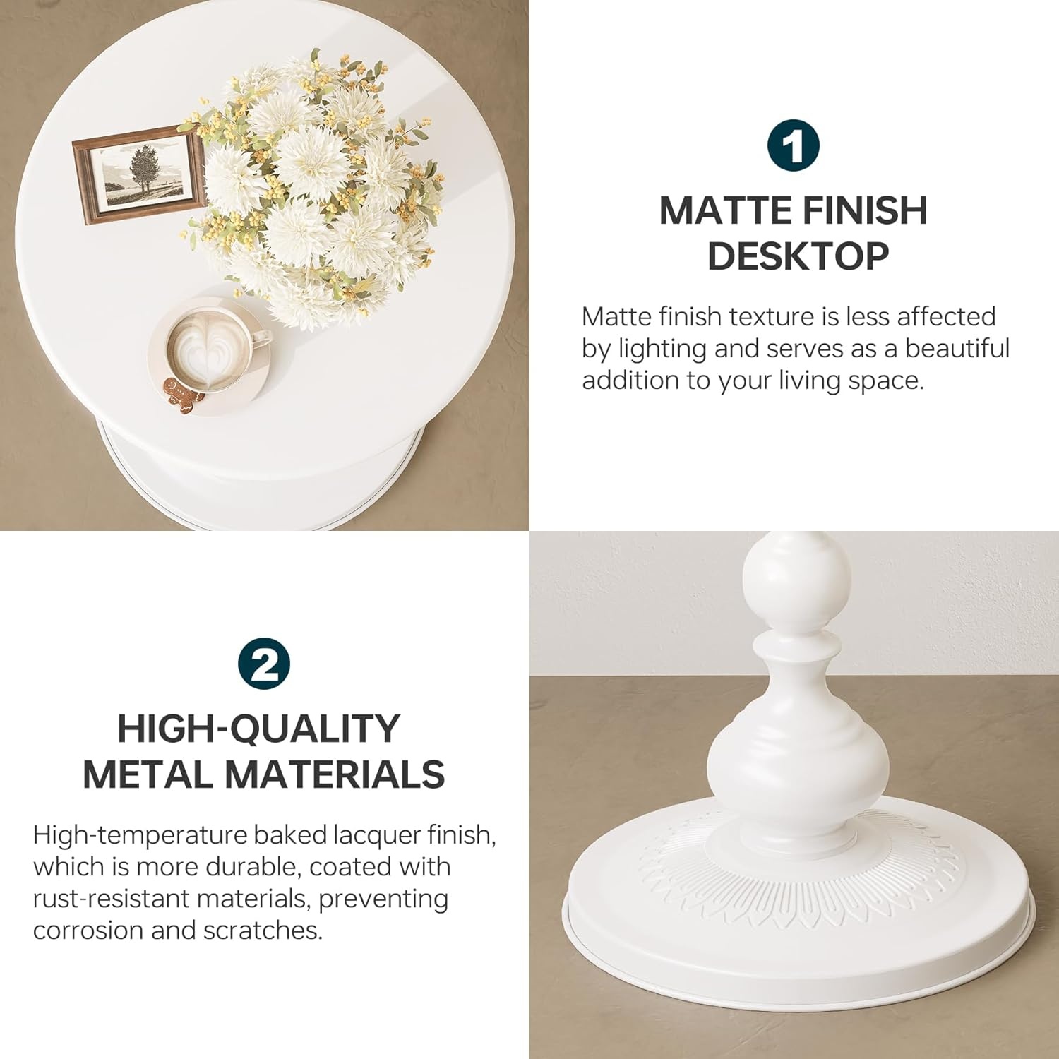 Metalen Ronde Bijzettafel Mat Wit (56% Korting) - 21 inch Hoog