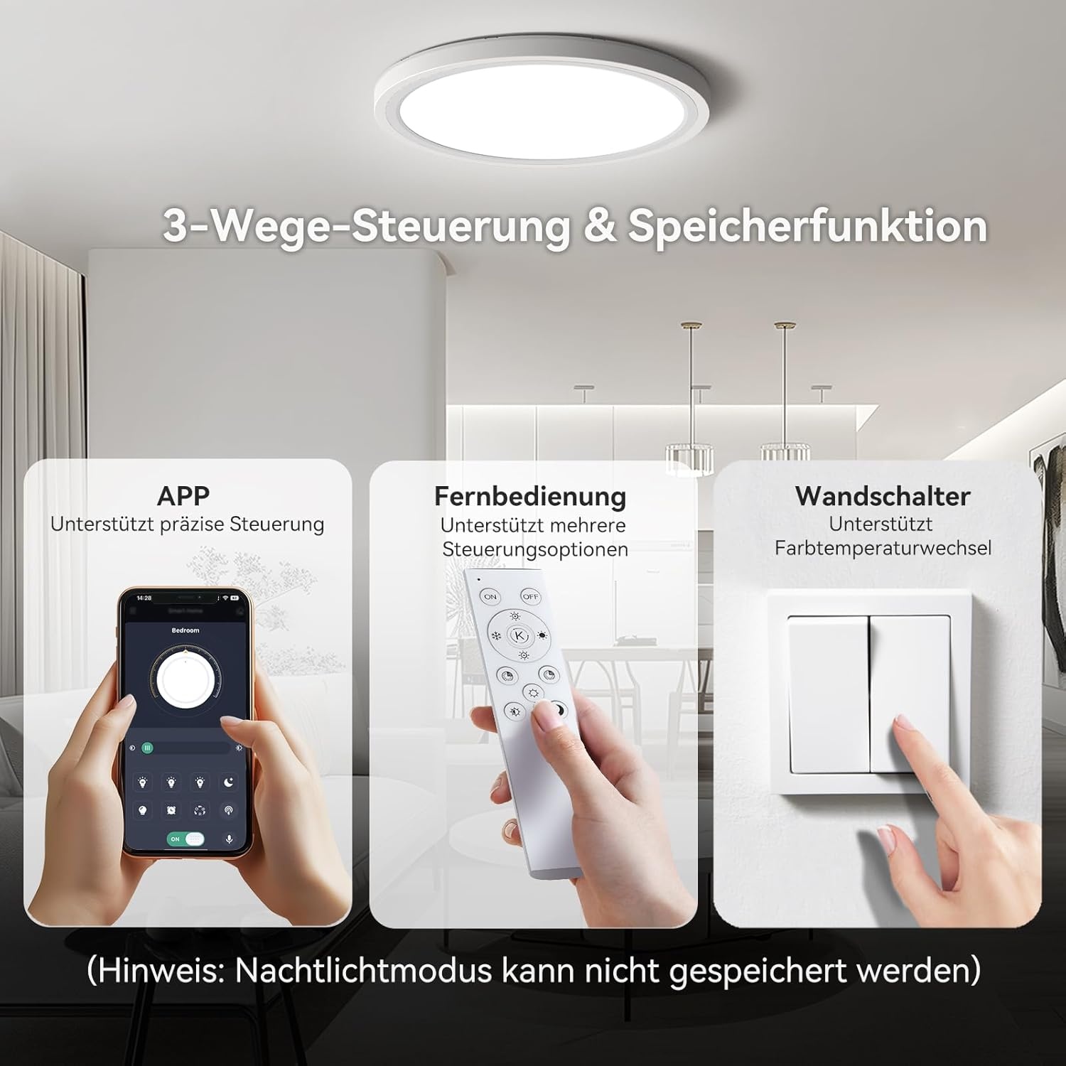 Dimbare LED Plafondlamp met Nachtlamp, Ø40cm, 33W, App/Afstandsbediening