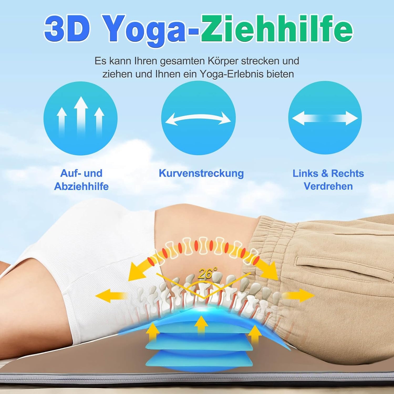 Massagemat hele lichaam met 3D-lichaamsverlenging, lumbale tractie, rugverwarming, 4 modi en 3 intensiteiten