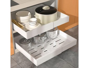 Uittrekbare kastorganizer set van 2, uitbreidbaar 32-52 cm, 53,3 cm diep, met zelfklevende nanofilm voor keuken & voorraadkast