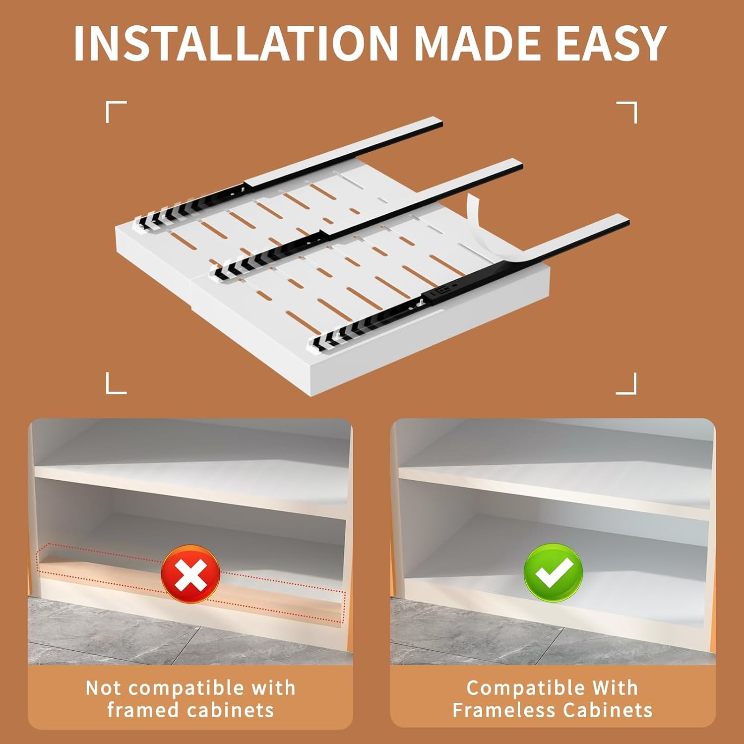 Uittrekbare kastorganizer set van 2, uitbreidbaar 32-52 cm, 53,3 cm diep, met zelfklevende nanofilm voor keuken & voorraadkast