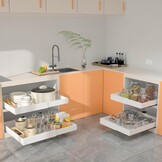 Uittrekbare kastorganizer set van 2, uitbreidbaar 32-52 cm, 53,3 cm diep, met zelfklevende nanofilm voor keuken & voorraadkast