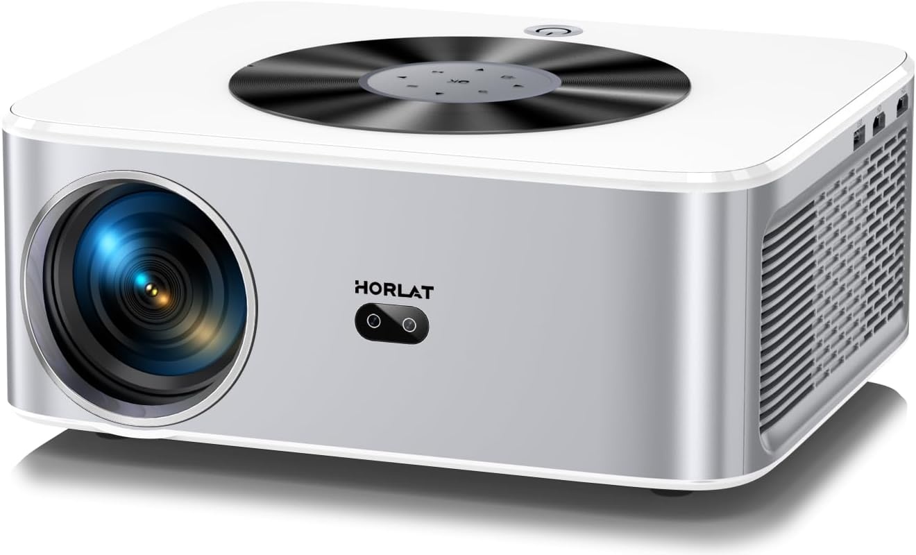 HORLAT Smart 4K Beamer, 28000 Lumen Thuisbioscoop With WiFi 6 Bluetooth for Outdoor, Auto/4P Trapeziumcorrectie, 50% Zoom, Android Projector for Smartphone/TV-Stick