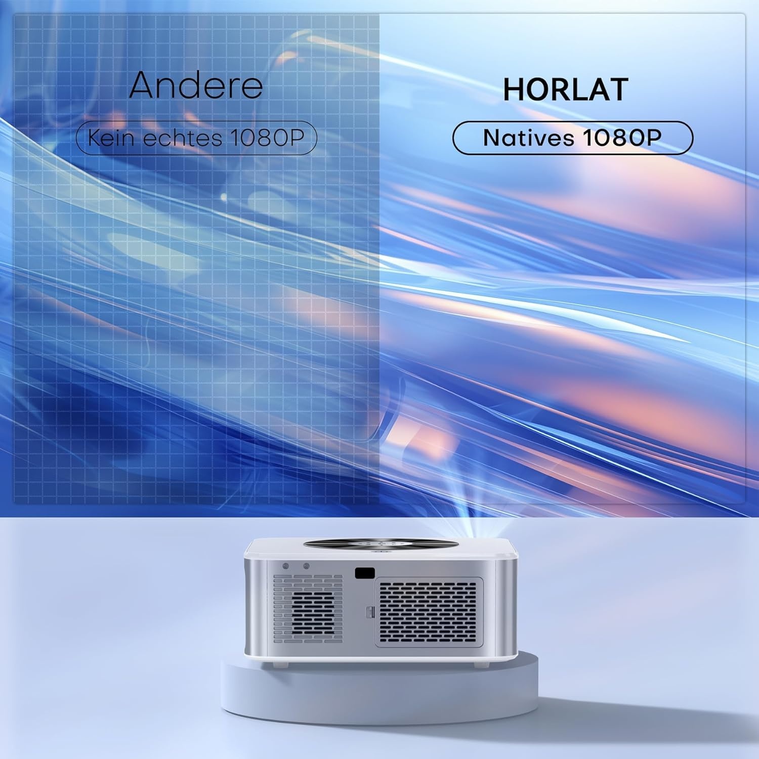 HORLAT Smart 4K Beamer, 28000 Lumen Thuisbioscoop With WiFi 6 Bluetooth for Outdoor, Auto/4P Trapeziumcorrectie, 50% Zoom, Android Projector for Smartphone/TV-Stick
