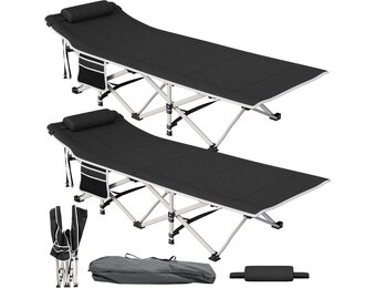 YITAHOME 2 stuks opvouwbare campingbedden voor volwassenen, zwaar belastbaar stevig kampbed 260 kg draagvermogen, sterke, dikkere buizen slaapbedje met draagtas voor reizen/kantoor/buiten, zwart
