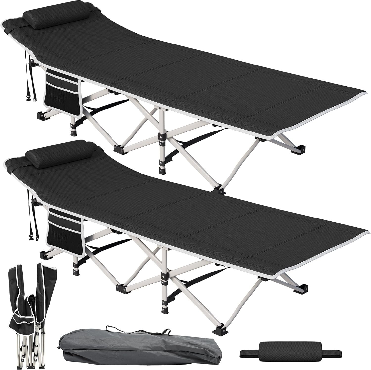 YITAHOME 2 stuks opvouwbare campingbedden voor volwassenen, zwaar belastbaar stevig kampbed 260 kg draagvermogen, sterke, dikkere buizen slaapbedje met draagtas voor reizen/kantoor/buiten, zwart