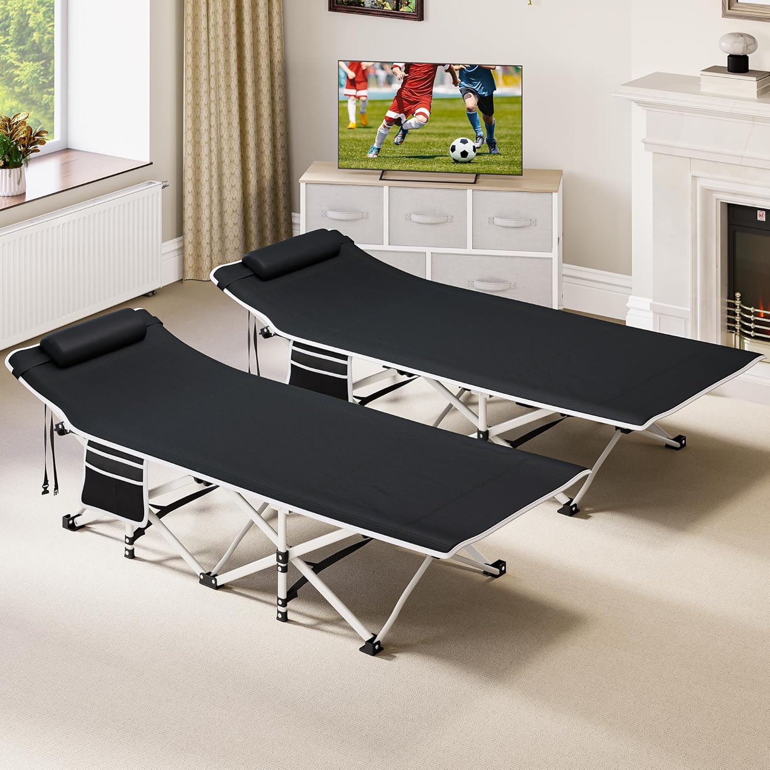 YITAHOME 2 stuks opvouwbare campingbedden voor volwassenen, zwaar belastbaar stevig kampbed 260 kg draagvermogen, sterke, dikkere buizen slaapbedje met draagtas voor reizen/kantoor/buiten, zwart