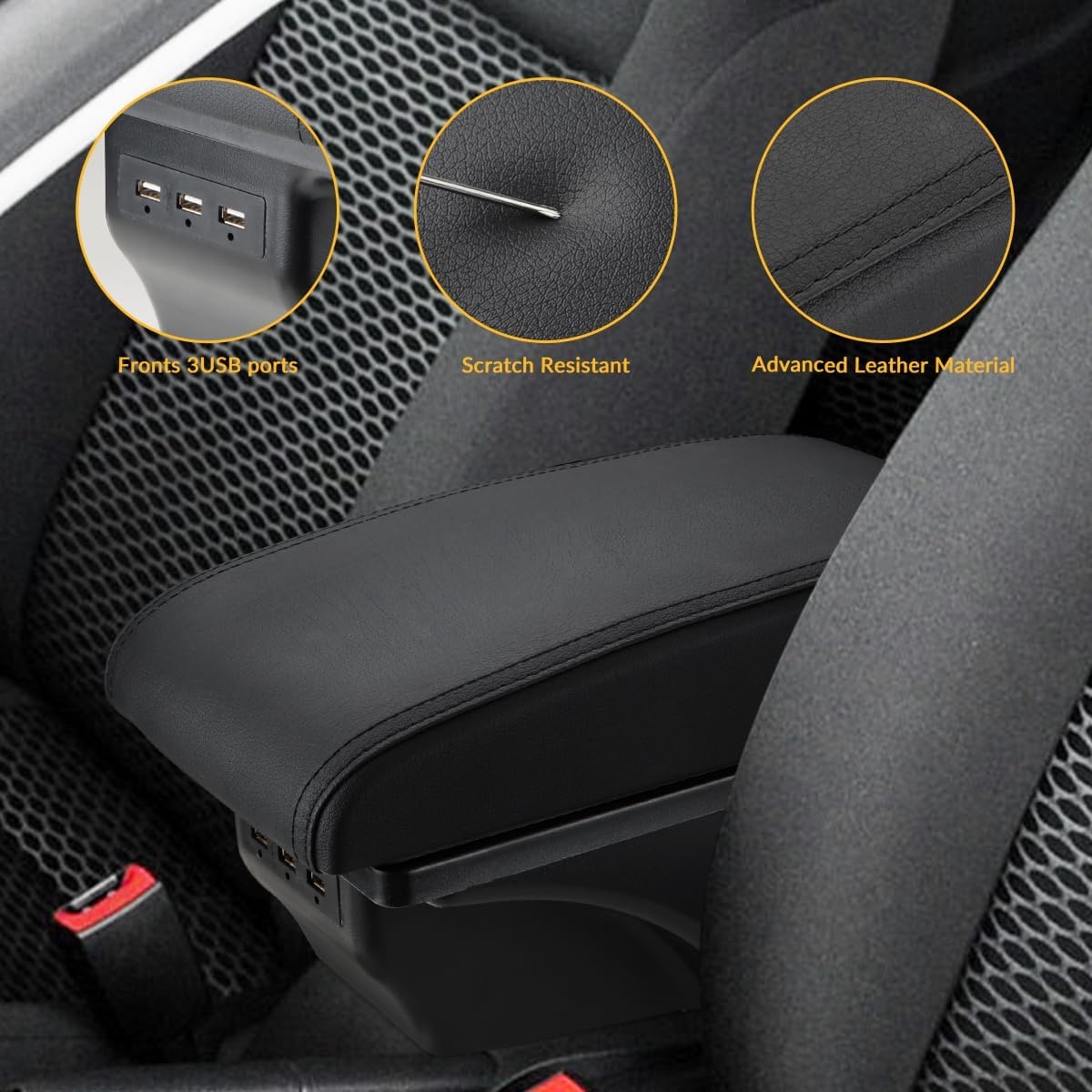 Armsteun Console voor VW Golf 6 MK6 (2008-2013) met 3 USB Oplaadpoorten