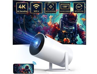 Mini 4K-projector met 180° rotatie 130-inch scherm, automatische keystone-correctie, compatibel met computer, mobiele telefoon - Home Theatre-video