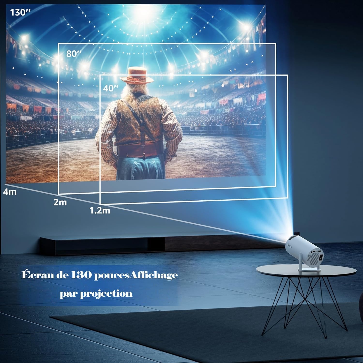 Mini 4K-projector met 180° rotatie 130-inch scherm, automatische keystone-correctie, compatibel met computer, mobiele telefoon - Home Theatre-video