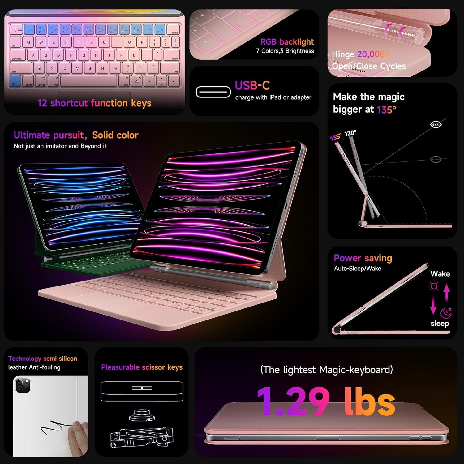 iPad Toetsenbord met Trackpad & 7-kleuren Verlichting - 29% Korting!