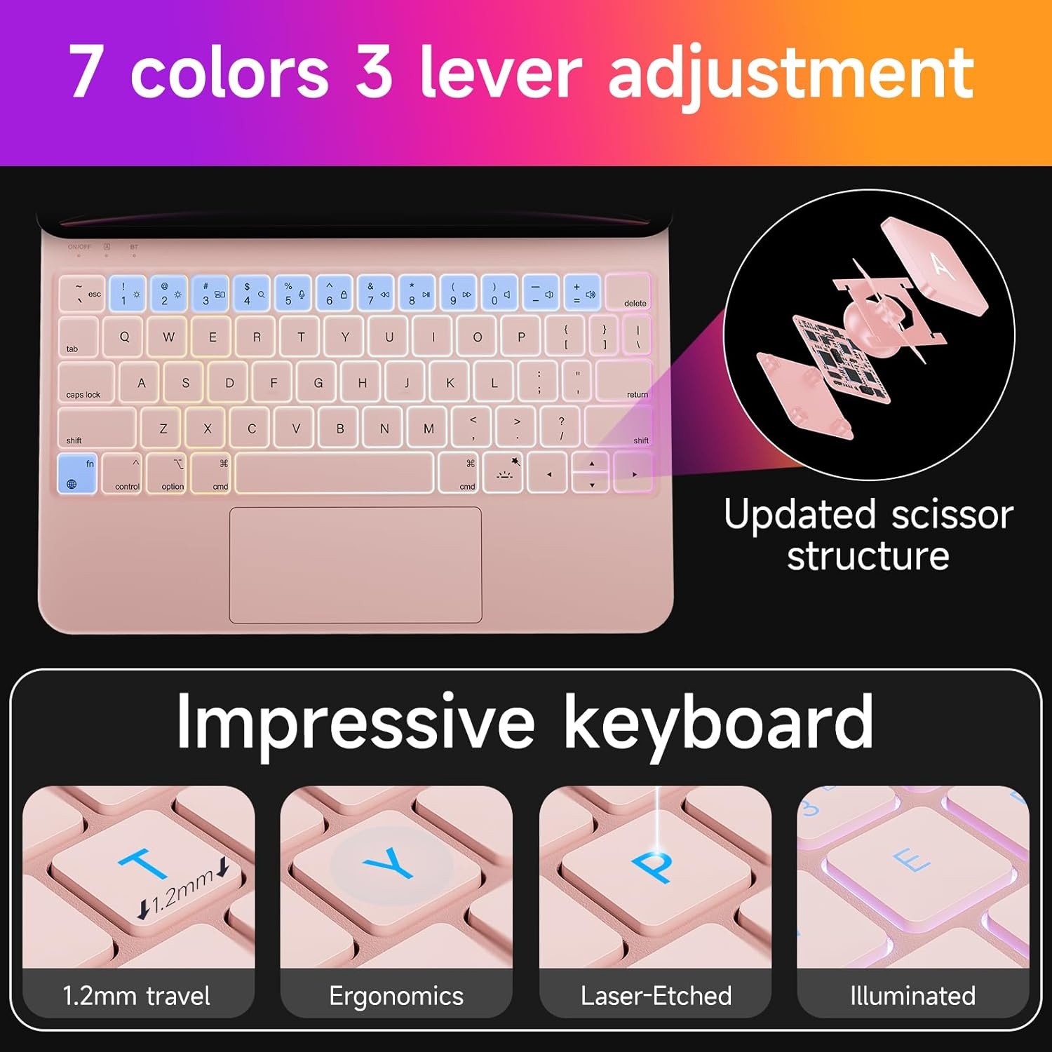 iPad Toetsenbord met Trackpad & 7-kleuren Verlichting - 29% Korting!