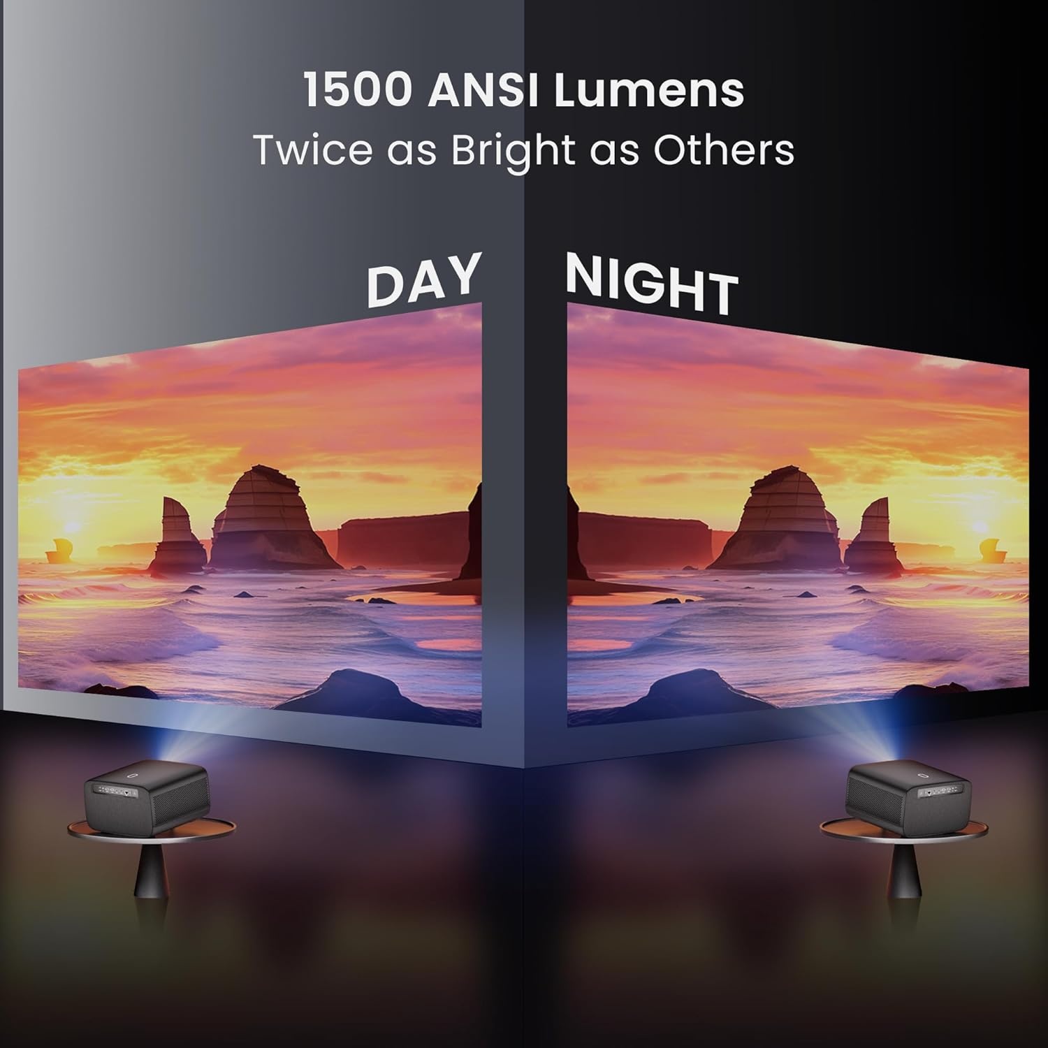 CASIRIS Omnistar Beamerset met 100 inch scherm, 1500 ANSI, autofocus, 1080p Full HD met 4K-ondersteuning, 5G WiFi Bluetooth-projector voor thuisbioscoop, outdoor, kantoor