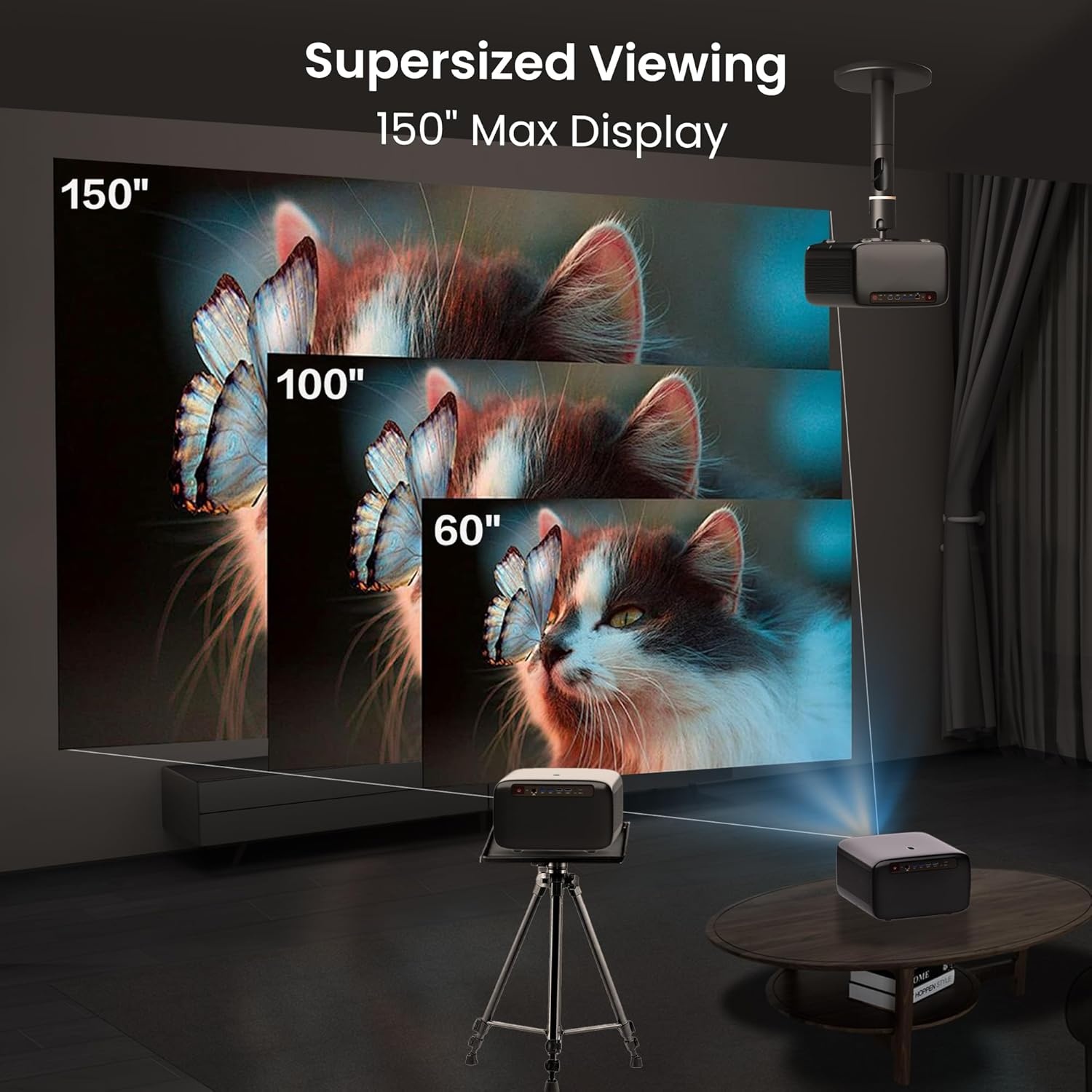 CASIRIS Omnistar Beamerset met 100 inch scherm, 1500 ANSI, autofocus, 1080p Full HD met 4K-ondersteuning, 5G WiFi Bluetooth-projector voor thuisbioscoop, outdoor, kantoor
