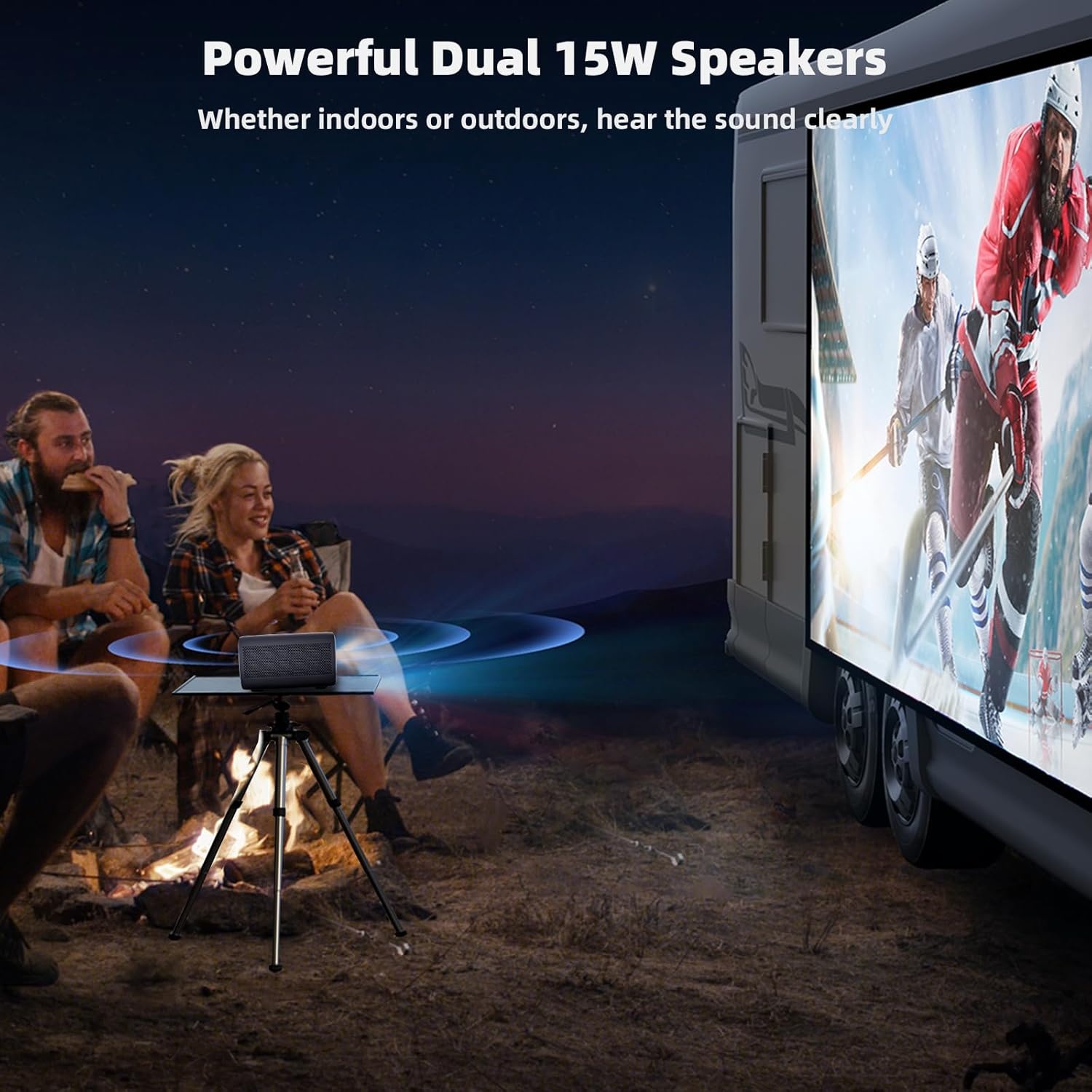 CASIRIS Omnistar Beamerset met 100 inch scherm, 1500 ANSI, autofocus, 1080p Full HD met 4K-ondersteuning, 5G WiFi Bluetooth-projector voor thuisbioscoop, outdoor, kantoor