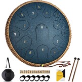 MeloBeat Tongtrommel, 14 inch, 15 tonen, professionele stalen tongtrommel, handpan set in D Dur incl. tongtrommel, liedboek, drumstokjes en trommel draagtas (zwart)