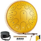 MeloBeat Tongtrommel, 14 inch, 15 tonen, professionele stalen tongtrommel, handpan set in D Dur incl. tongtrommel, liedboek, drumstokjes en trommel draagtas (zwart)