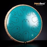 MeloBeat Tongtrommel, 35,5 cm, 15 tonen - professionele stalen tongtrommel handpan set in D majeur inclusief tongtrommel liedboek, drumsticks en trommel draagtas (groen)