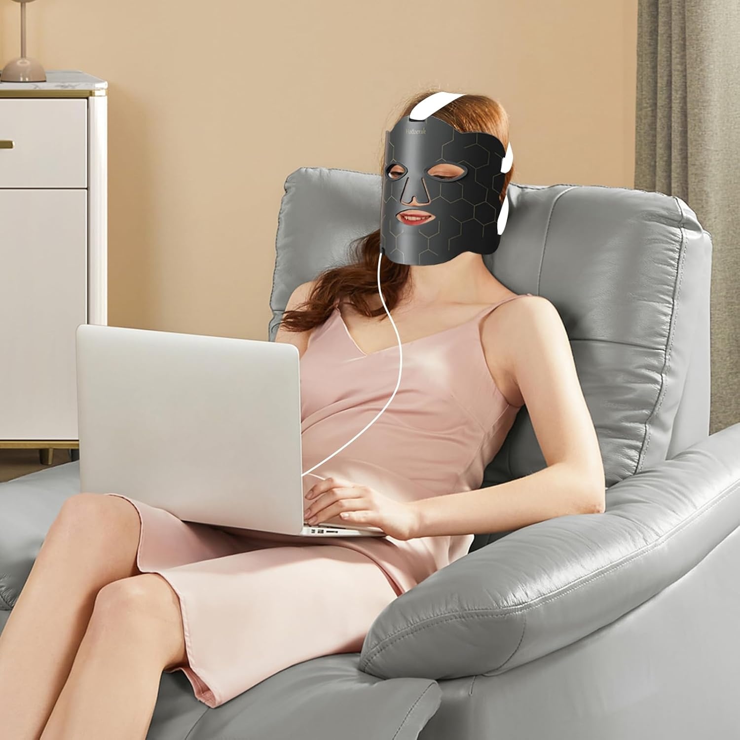 Led-gezichtsmasker, lichttherapie met rode lichtlamp, 660 nm en 850 nm siliconen lichttherapie-masker, 5 helderheidsniveaus en 10/15/20 minuten timer, rood licht therapie voor gezicht