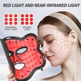 Led-gezichtsmasker, lichttherapie met rode lichtlamp, 660 nm en 850 nm siliconen lichttherapie-masker, 5 helderheidsniveaus en 10/15/20 minuten timer, rood licht therapie voor gezicht