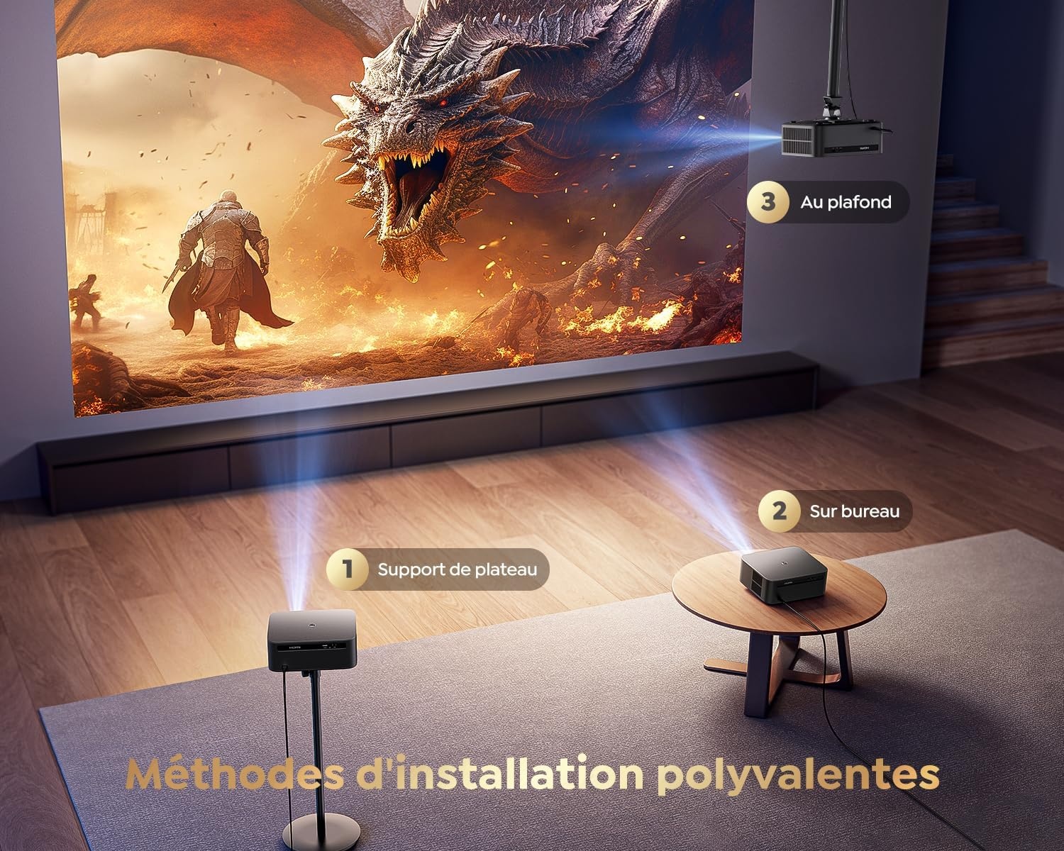 Zwarte Smart Beamer 4K met Google TV, 1500 ANSI Lumens, WiFi6 & Bluetooth