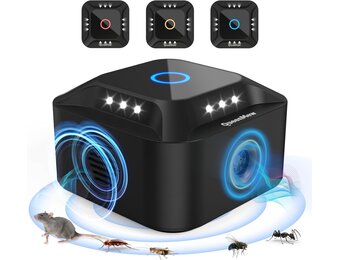 Ultrasone muizenverjager, 360° muizenverjager, frequentie regelbaar, muizenafweer, steekbaar, ongedierteafweer, rattenafschrikking, voor binnen, rattenafschrikking, met led-stroboscooplicht