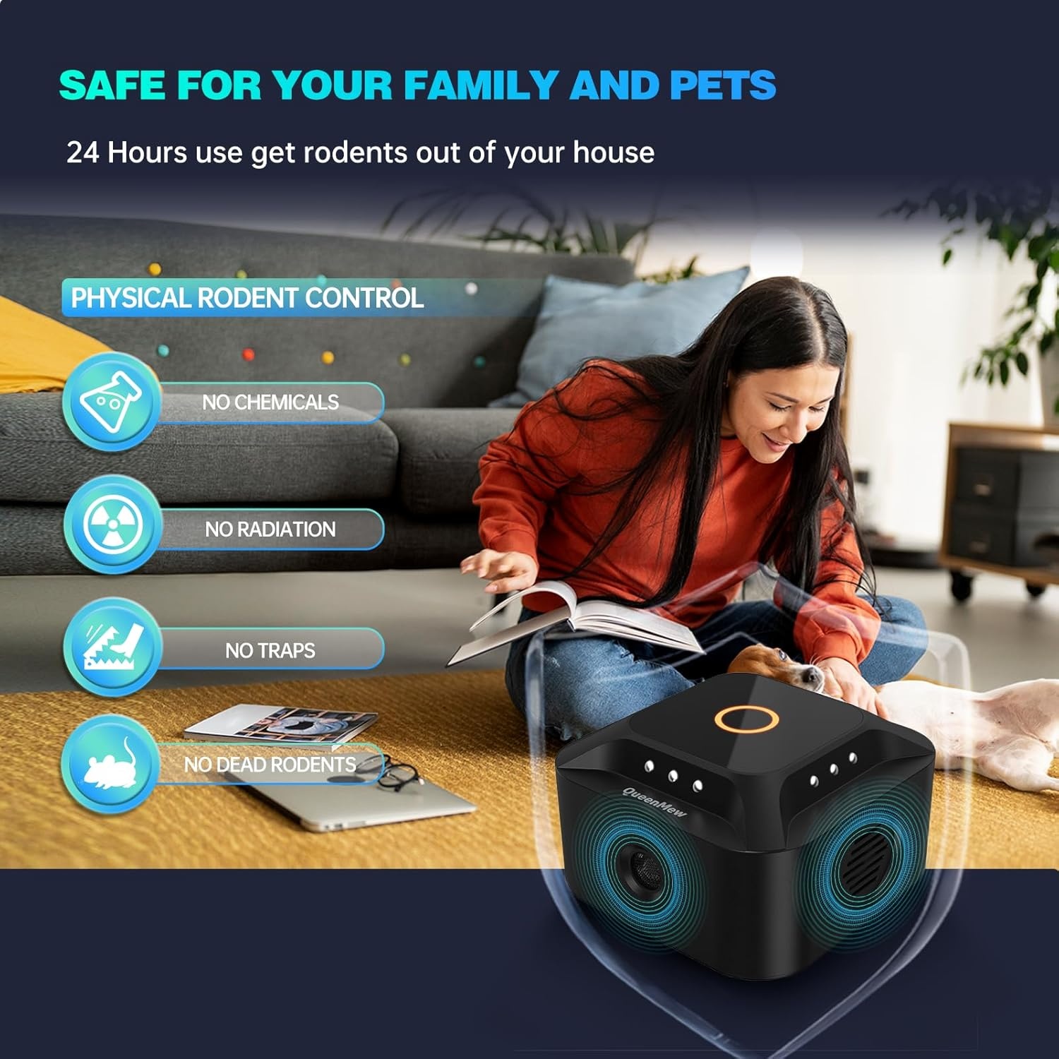 Ultrasone muizenverjager, 360° muizenverjager, frequentie regelbaar, muizenafweer, steekbaar, ongedierteafweer, rattenafschrikking, voor binnen, rattenafschrikking, met led-stroboscooplicht