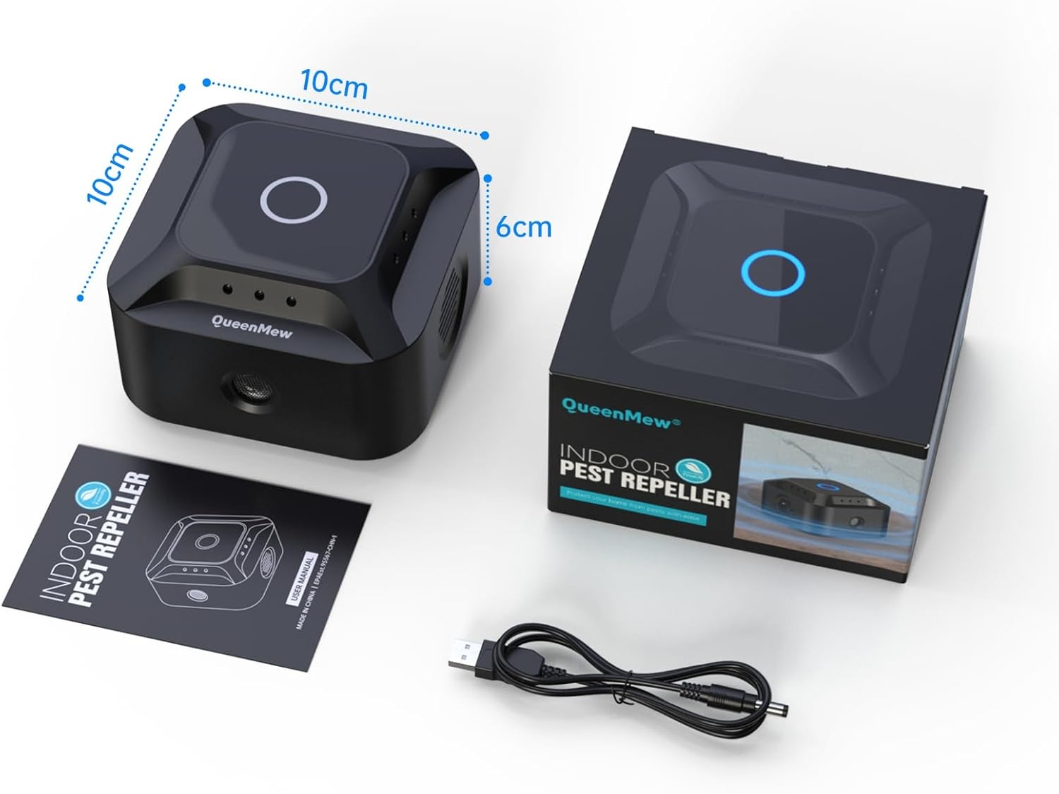 Ultrasone muizenverjager, 360° muizenverjager, frequentie regelbaar, muizenafweer, steekbaar, ongedierteafweer, rattenafschrikking, voor binnen, rattenafschrikking, met led-stroboscooplicht