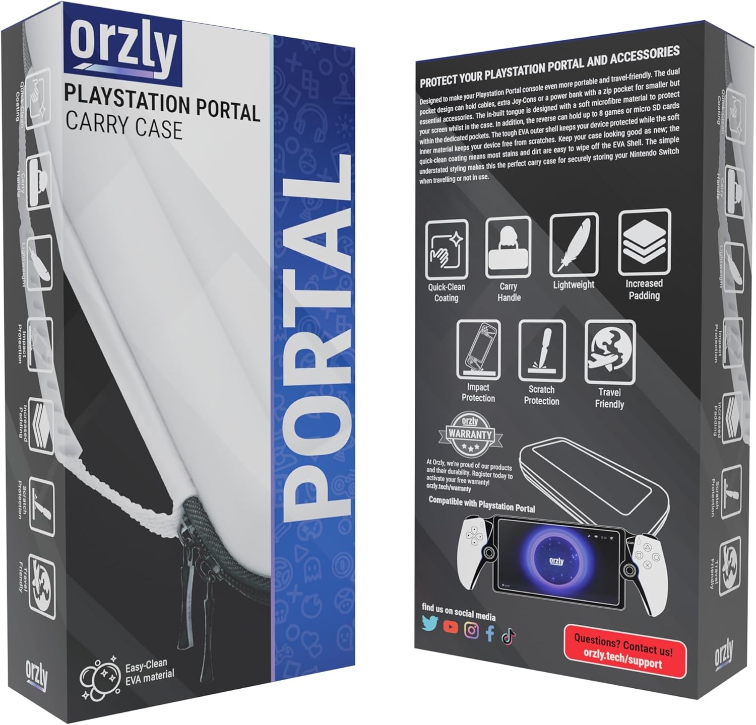 Orzly Draagtas ontworpen voor Playstation Portal Remote Player voor PS5-console bevat accessoires, reis- en opslagbescherming voor headset-oplader en meer zwart/blauw - Geschenkdoos editie